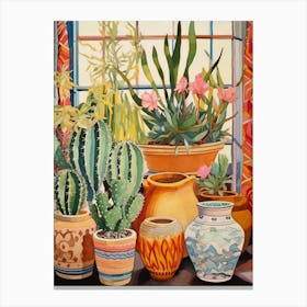 Cactus Painting Maximalist Still Life Barrel Cactus 4 Canvas Print