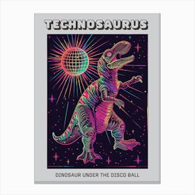Dinosaur With Shining Disco Ball Poster Canvas Print