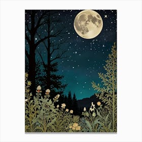 Moonlight In The Woods Style William Morris Art Print 3 Canvas Print