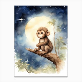 Monkey Painting Stargazing Watercolour 1 Canvas Print