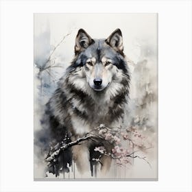 Dog, Japanese Brush Painting, Ukiyo E, Minimal 4 Canvas Print