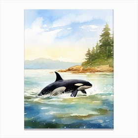 Orca Whale Diving Into Water Watercolour Canvas Print