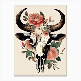 Vintage Boho Bull Skull Flowers Painting (17) Canvas Print