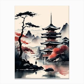 Japanese Landscape Watercolor Painting (17) Canvas Print