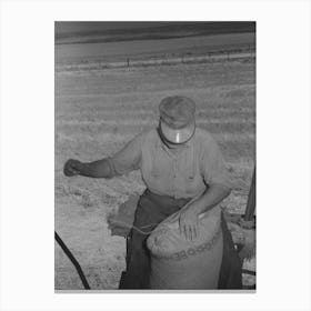 Walla Walla County, Washington,Wheat Farmer Sewing Up The Bemis Bags Of Wheat By Russell Lee Canvas Print