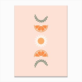 Floral Fruit Moon Phases Peach Canvas Print