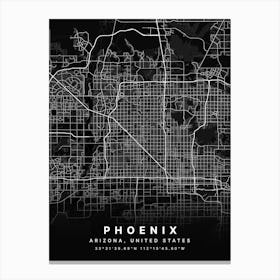 Phoenix Arizona Usa Black Map Canvas Print