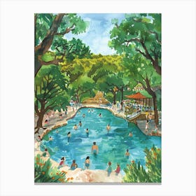 Storybook Illustration Barton Springs Pool Austin Texas 4 Canvas Print