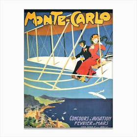 Monte Carlo, Vintage Aviation Poster Canvas Print