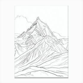 Nanga Parbat Pakistan In Line Drawing 2 Canvas Print