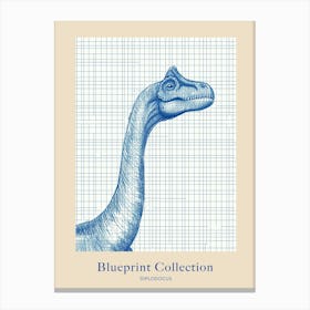 Diplodocus Dinosaur Blue Print Sketch 3 Poster Canvas Print