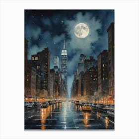 New York's Lunar Embrace Canvas Print