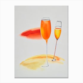 Champagne Minimal Line Drawing & Watercolour Cocktail Poster Canvas Print