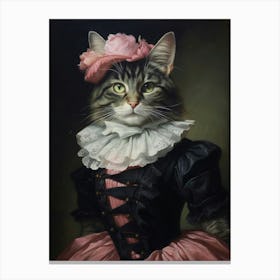 Black & Pink Cat Rococo Style 2 Canvas Print