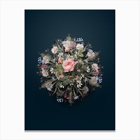 Vintage Pink Rose Turbine Flower Wreath on Teal Blue n.0448 Canvas Print