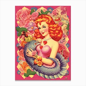 1940s Valentines Day Girl Kitsch Canvas Print
