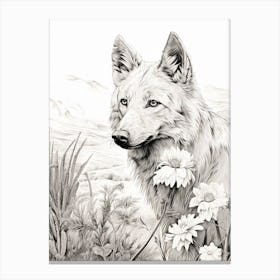 Arctic Wolf Vintage Botanical 3 Canvas Print