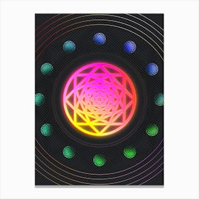 Neon Geometric Glyph in Pink and Yellow Circle Array on Black n.0260 Canvas Print