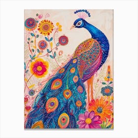 Floral Colourful Peacock Portrait 2 Canvas Print