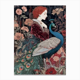 Art Nouveau Peacock & Red Haired Woman Inspired Canvas Print