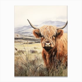 Highland Cow Peeking Out From The Side Canvas Print