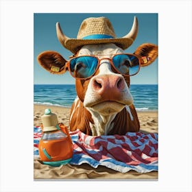 Cow On The Beach Canvas Print