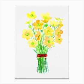 Yellow Flowers In A Vase watercolor artwork Canvas Print
