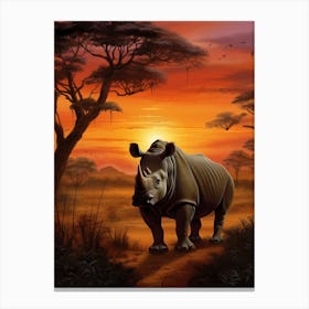 Rhinoceros Sunset Painting 3 Canvas Print