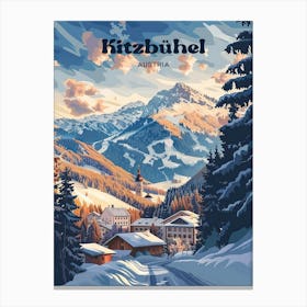 Kitzbuhel Austria Snow Travel Art Canvas Print