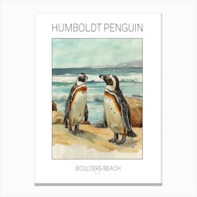 Humboldt Penguin Boulders Beach Simons Town Watercolour Painting 1 Poster Canvas Print