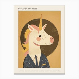 Unicorn In A Suit & Tie Mustard Muted Pastels 3 Poster Canvas Print