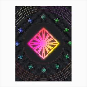 Neon Geometric Glyph in Pink and Yellow Circle Array on Black n.0050 Canvas Print