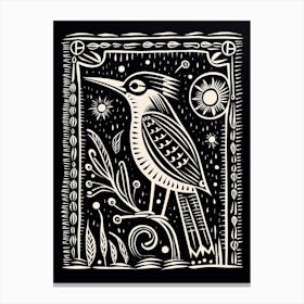 B&W Bird Linocut Kingfisher 3 Canvas Print