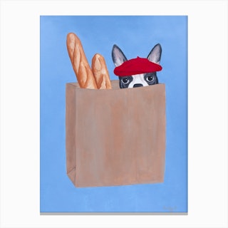 French Bulldog In Paperbag With Baguette Canvas Print