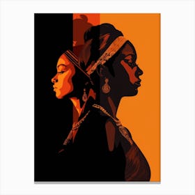 Two Women In Front Of An Orange Background Canvas Print