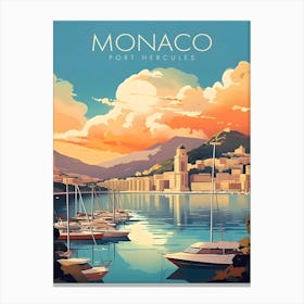 Monaco Port Hercules Retro Travel Canvas Print