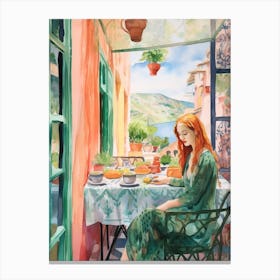 At A Cafe In Chefchaouen Morocco Watercolour Canvas Print