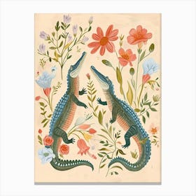 Folksy Floral Animal Drawing Alligator 2 Canvas Print
