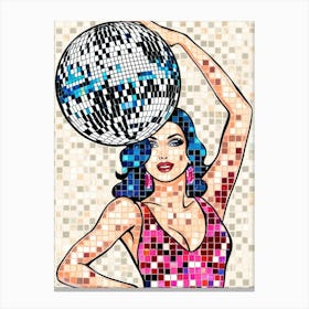 Disco Girl With Disco Ball Canvas Print