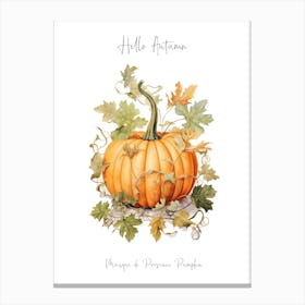 Hello Autumn Musque De Provence Pumpkin Watercolour Illustration 2 Canvas Print