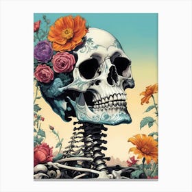 Floral Skeleton In The Style Of Pop Art (13) Canvas Print