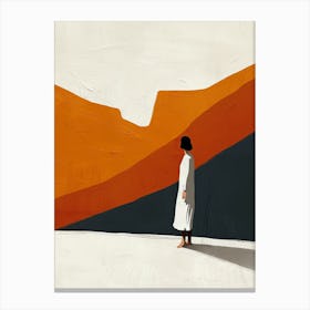 Woman In Front Of Mountains, Minimalism Canvas Print