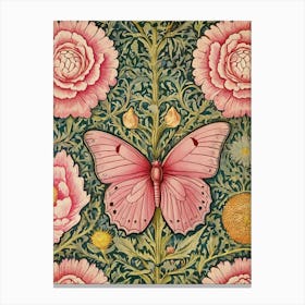 Pink Roses And Butterflies Style William Morris Canvas Print