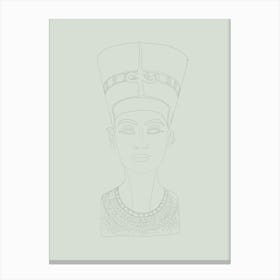 Bust of Nefertiti Line Drawing - Green Canvas Print