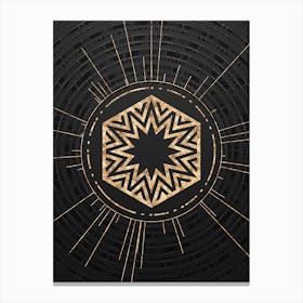 Geometric Glyph Symbol in Gold with Radial Array Lines on Dark Gray n.0206 Canvas Print