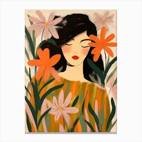 Woman With Autumnal Flowers Lily 2 Canvas Print
