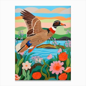 Maximalist Bird Painting Wood Duck 4 Canvas Print