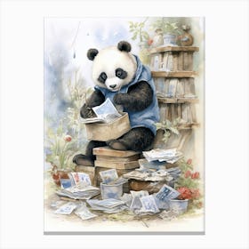 Panda Art Collecting Stamps Watercolour 2 Canvas Print