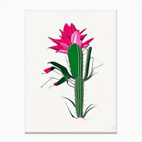 Christmas Cactus Minimal Line Drawing Canvas Print