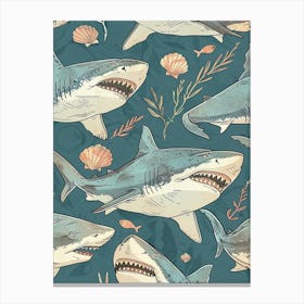 Blue Largetooth Cookiecutter Shark Illustration Pattern Canvas Print